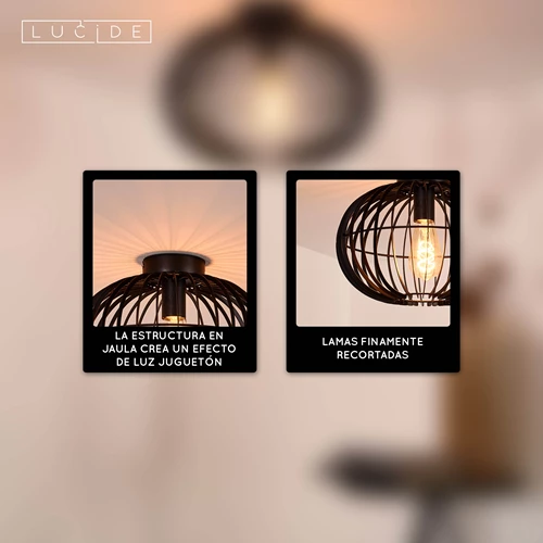 Lucide REDA - Lámpara de techo - Ø 32 cm - 1xE27 - Negro - USP